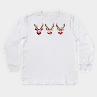 Christmas Tartan Reindeer Smiling Rudolph Kids Long Sleeve T-Shirt